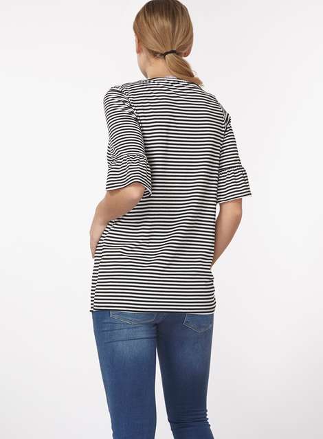 **Maternity Monochrome Striped Frill Sleeve Top